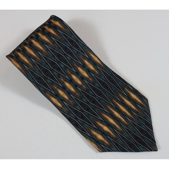 Jhane Barnes Silk Neck Tie Geometric Stripes Blue Teal Orange Made In Japan - Picture 1 of 12